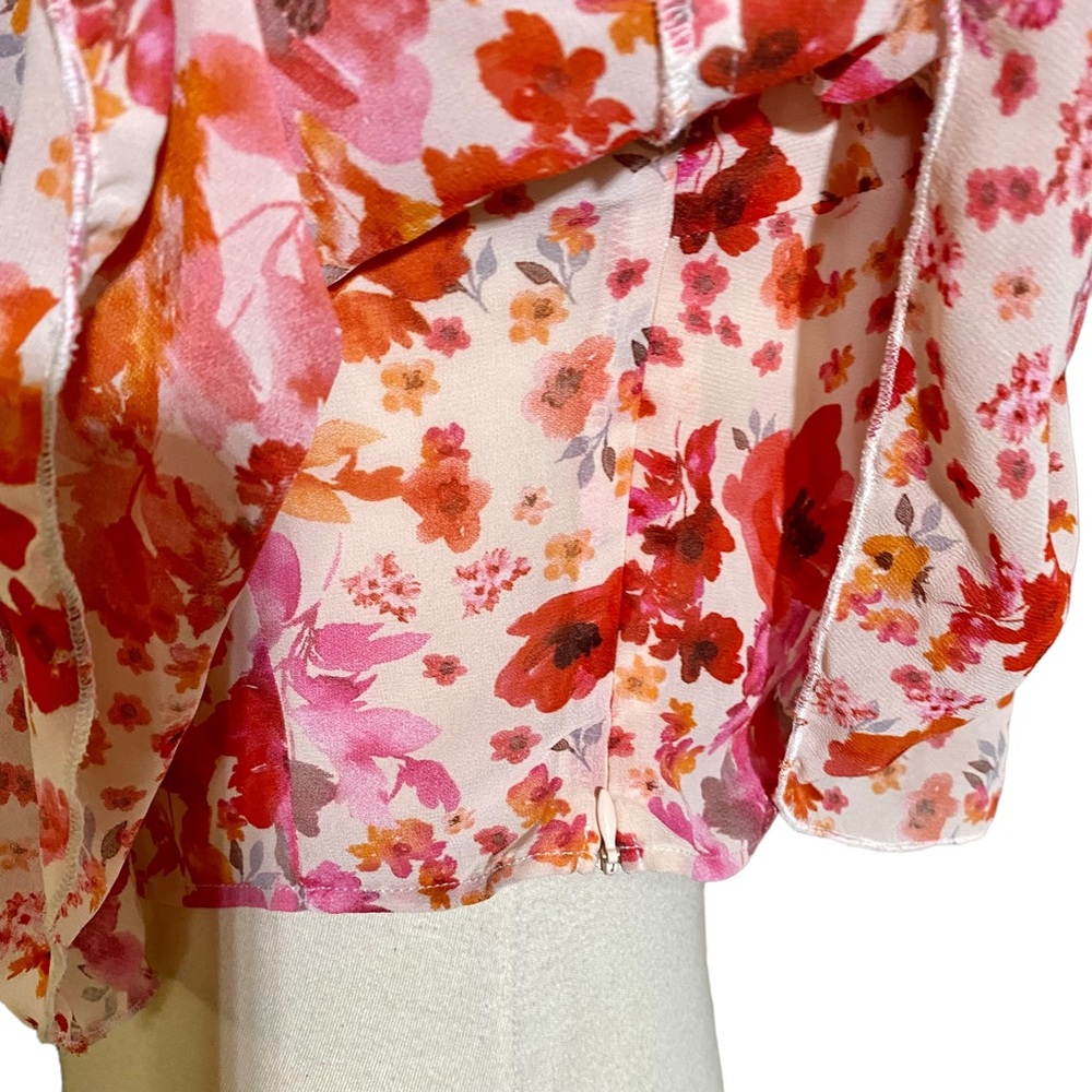 Floral Print One Shoulder Ruffle Trim Top - Picture 9 of 15